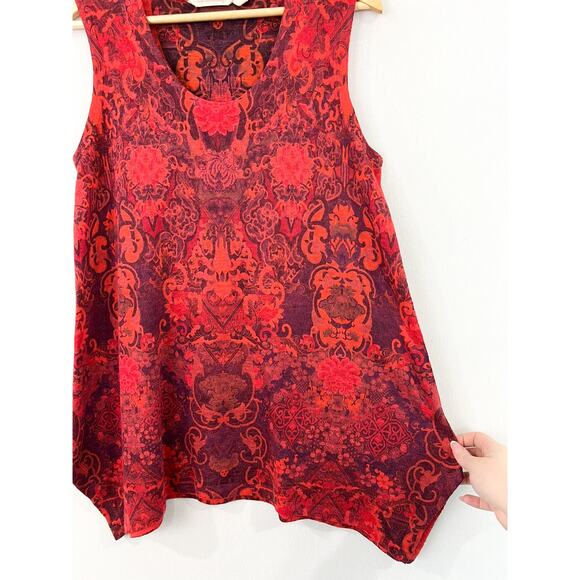 Soft Surroundings Red Printed Tunic Top Medium Sleeveless Paisley Printed Blouse - Picture 4 of 5